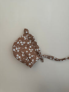 Brown Floral Gauze Bonnet